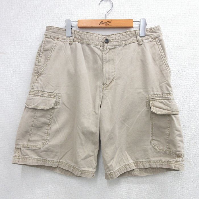 W34★古着 IZOD ショート カーゴ パンツ ショーツ メンズ コットン ベージュ カーキ 25jul17 中古 ボトムス 短パン ショーパン