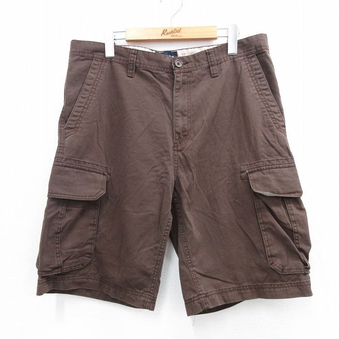 W35★古着 セントジョンズベイ ショート カーゴ パンツ ショーツ メンズ コットン 濃茶 ブラウン 25jul17 中古 ボトムス 短パン ショーパン