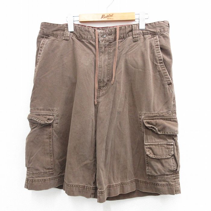 【20%OFF】W38★古着 ショート カーゴ パンツ ショーツ メンズ コットン 茶 ブラウン 25jul17 中古 ボトムス 短パン ショーパン