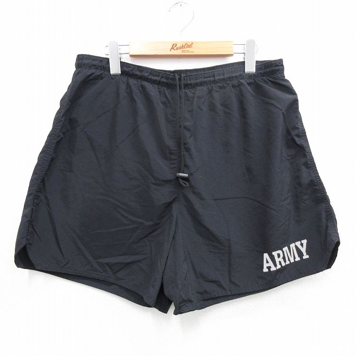 【50%OFF】W32★古着 ショート トレーニング パンツ ショーツ メンズ 90年代 90s アーミー ARMY リフレクター USA製 黒 ブラック 【spe】 25jul17 中古 ボトムス 短パン ショーパン