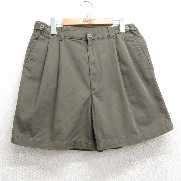 W32★古着 ショート パンツ ショーツ メンズ SAVANE コットン 濃緑系 グリーン 25jul17 中古 ボトムス 短パン ショーパン ハーフ