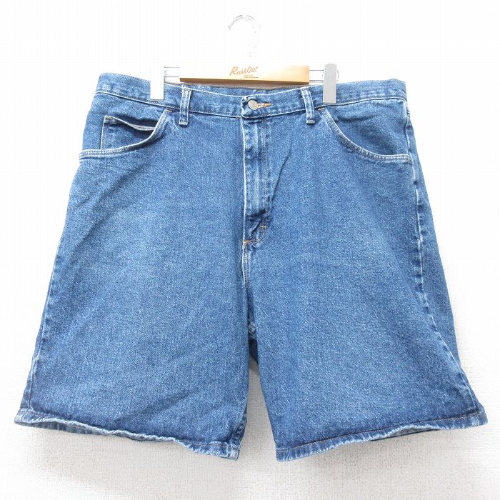 W38★古着 ラングラー Wrangler ショート パンツ ショーツ メンズ コットン 紺 ネイビー デニム 25jul17 中古 ボトムス 短パン ショーパン ハーフ