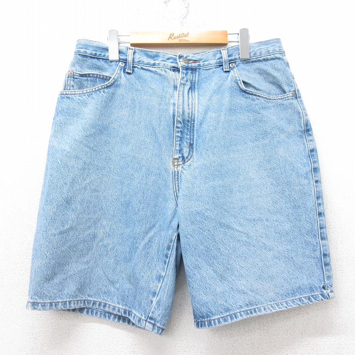 W36★古着 ショート パンツ ショーツ メンズ 80年代 80s ヒゲ コットン タロン 紺 ネイビー デニム 25jul17 中古 ボトムス 短パン ショーパン ハーフ