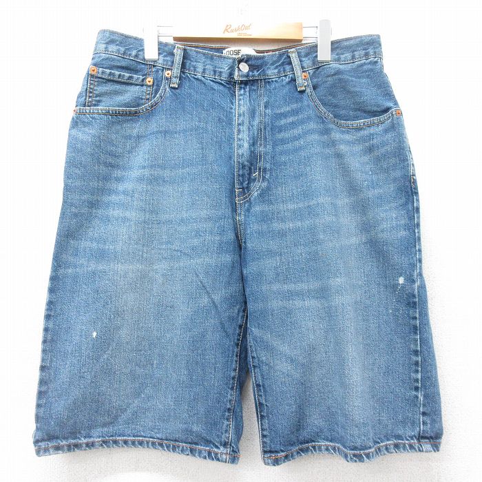 W35★古着 リーバイス Levis 569 ハーフ パンツ ショーツ メンズ ヒゲ コットン 紺 ネイビー デニム 【spe】 25jul17 中古 ボトムス 短パン ショーパン ショート
