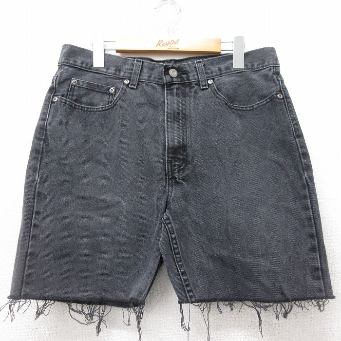 【20%OFF】W32★古着 ショート パンツ ショーツ メンズ コットン 黒 ブラック デニム 25jul17 中古 ボトムス 短パン ショーパン ハーフ