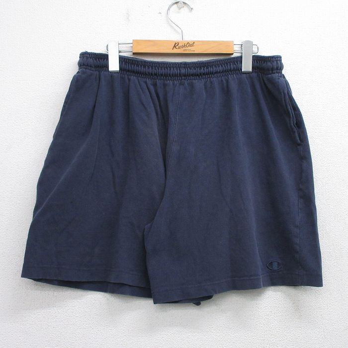 W36★古着 チャンピオン champion ショート イージー パンツ ショーツ メンズ 00年代 00s ワンポイントロゴ 紺 ネイビー 25jul17 中古 ボトムス 短パン ショーパン