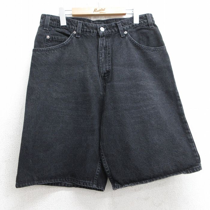 W32★古着 リーバイス Levis ショート パンツ ショーツ メンズ ヒゲ 黒 ブラック デニム 25jul18 中古 ボトムス 短パン ショーパン ハーフ