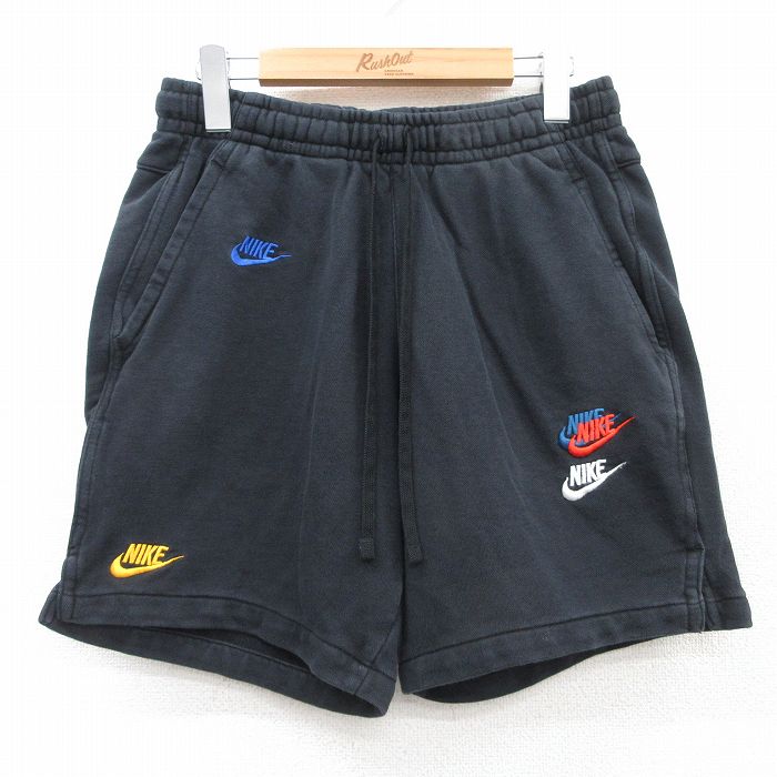 W32★古着 ナイキ NIKE ショート スウェット パンツ ショーツ メンズ ワンポイントロゴ 黒 ブラック 25jul18 中古 ボトムス 短パン ショーパン