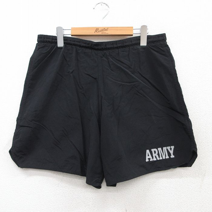 W35★古着 ショート ミリタリー トレーニング パンツ ショーツ メンズ 90年代 90s アーミー ARMY リフレクター USA製 黒 ブラック 25jul18 中古 ボトムス 短パン ショーパン