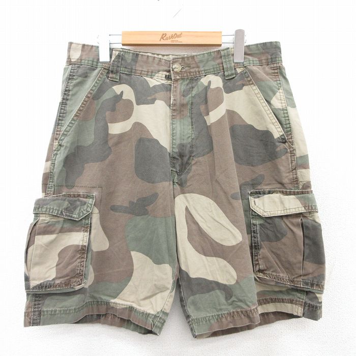 W34★古着 ラングラー Wrangler ショート カーゴ パンツ ショーツ メンズ コットン ベージュ カーキ 迷彩 25jul18 中古 ボトムス 短パン ショーパン