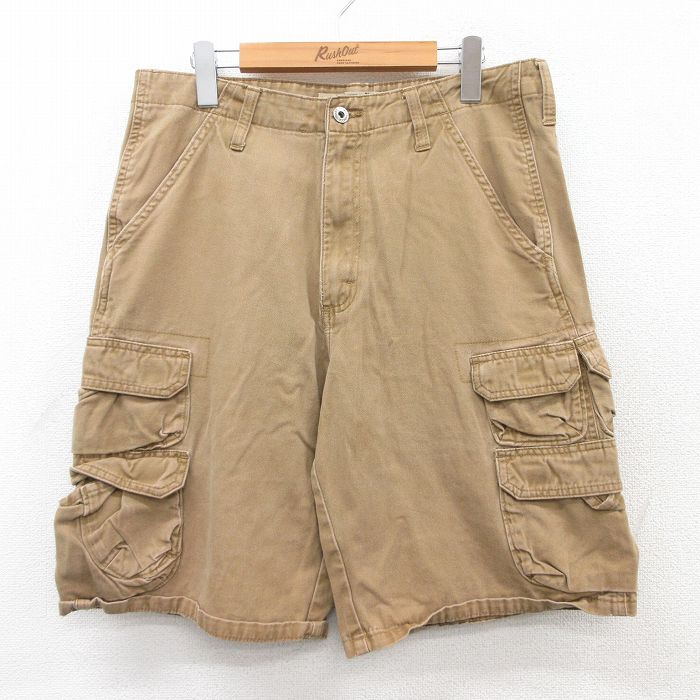 W32★古着 ラングラー Wrangler ショート カーゴ パンツ ショーツ メンズ コットン ベージュ カーキ 25jul18 中古 ボトムス 短パン ショーパン
