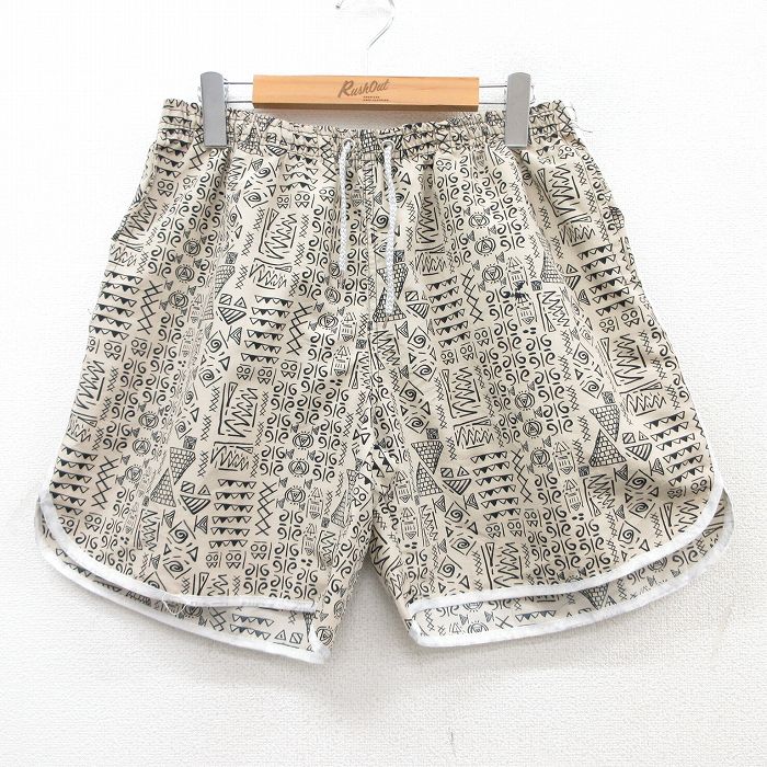 W34★古着 ショート イージー パンツ ショーツ メンズ 総柄 ベージュ他 カーキ 25jul18 中古 ボトムス 短パン ショーパン