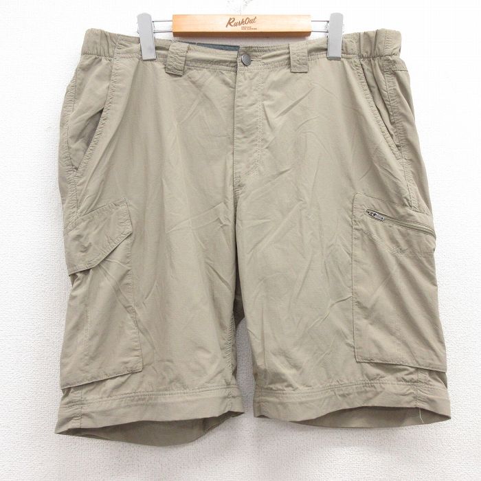 W38★古着 コロンビア COLUMBIA ショート ナイロン パンツ ショーツ メンズ リップストップ ベージュ カーキ 25jul18 中古 ボトムス 短パン ショーパン