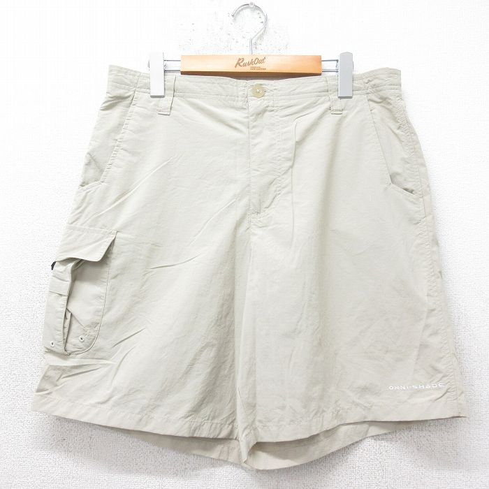 【50%OFF】W35★古着 コロンビア COLUMBIA ショート ナイロン パンツ ショーツ メンズ PFG ベージュ カーキ 25jul18 中古 ボトムス 短パン ショーパン
