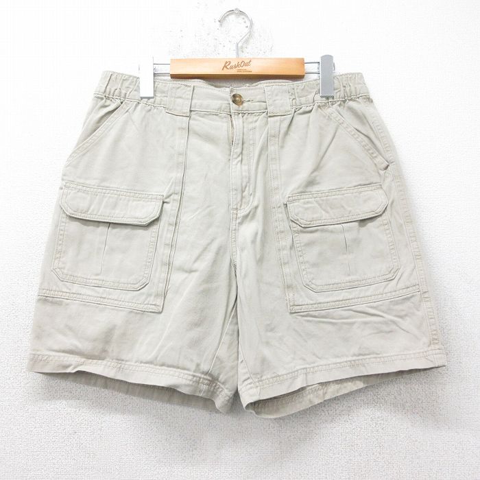 【50%OFF】W31★古着 ショート ブッシュ パンツ ショーツ メンズ コットン ベージュ カーキ 25jul18 中古 ボトムス 短パン ショーパン