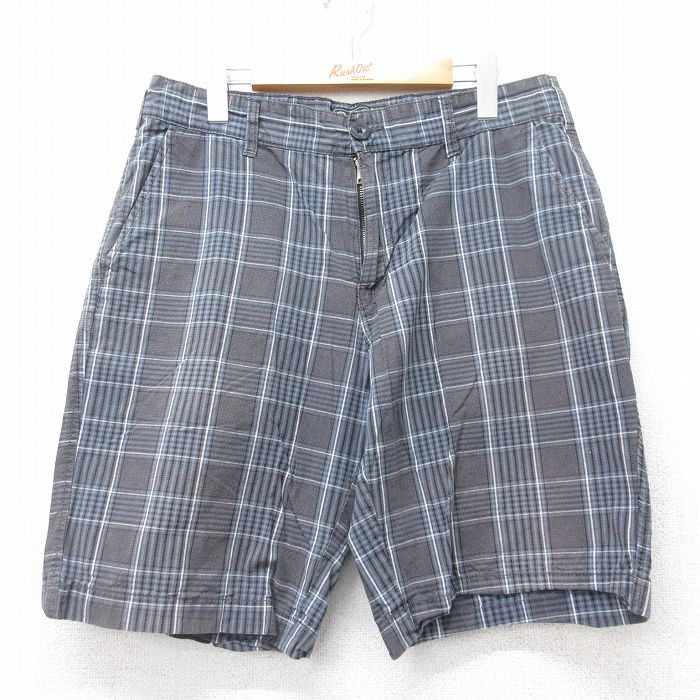 W34★古着 ショート パンツ ショーツ メンズ コットン 濃グレー他 チェック 25jul18 中古 ボトムス 短パン ショーパン ハーフ