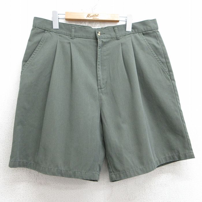 W37★古着 ピューリタン ショート パンツ ショーツ メンズ 00年代 00s 濃緑 グリーン 25jul18 中古 ボトムス 短パン ショーパン ハーフ