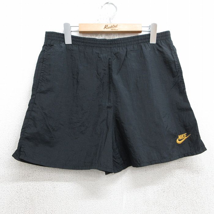 W34★古着 ナイキ NIKE ショート ナイロン パンツ ショーツ メンズ 90年代 90s ビッグロゴ 黒 ブラック 【spe】 25jul18 中古 ボトムス 短パン ショーパン