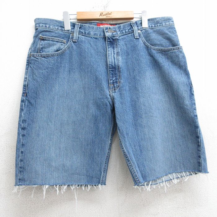 W39★古着 アリゾナジーンズ ショート パンツ ショーツ メンズ コットン 紺 ネイビー デニム 25jul18 中古 ボトムス 短パン ショーパン ハーフ