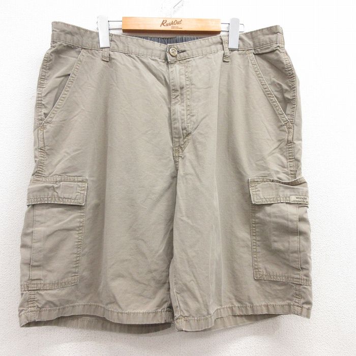 W38★古着 ラングラー Wrangler ショート カーゴ パンツ ショーツ メンズ リップストップ コットン ベージュ系 カーキ 25jul18 中古 ボトムス 短パン ショーパン