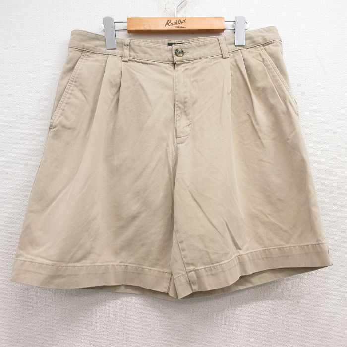 W34★古着 エディーバウアー ショート チノ パンツ チノパン ショーツ メンズ コットン ベージュ カーキ 25jul18 中古 ボトムス 短パン ショーパン