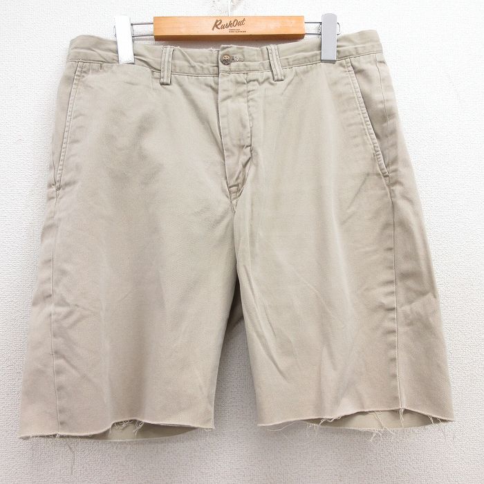 W32★古着 ラルフローレン Ralph Lauren ブランド ショート パンツ ショーツ メンズ ワンポイントロゴ コットン タロン ベージュ カーキ 25jul18 中古 ボトムス 短パン ショーパン ハーフ