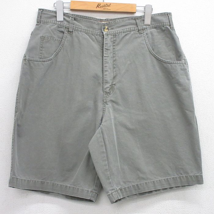 W33★古着 ショート パンツ ショーツ メンズ 90年代 90s コットン 緑系 グリーン 25jul23 中古 ボトムス 短パン ショーパン ハーフ