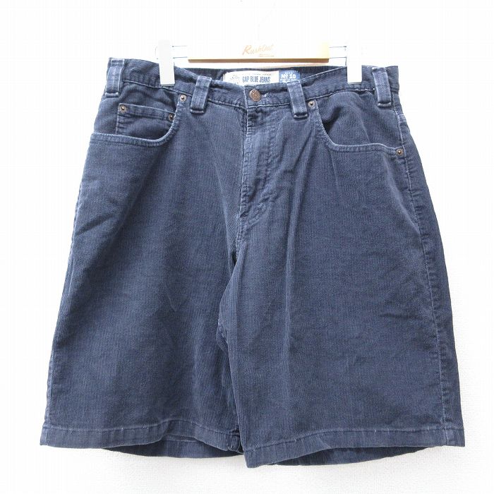 W33★古着 ギャップ GAP ショート コーデュロイ パンツ ショーツ メンズ 90年代 90s コットン USA製 紺 ネイビー 【spe】 25jul29 中古 ボトムス 短パン ショーパン