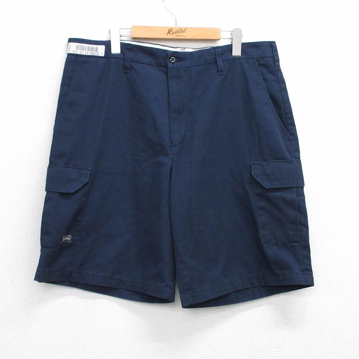【20%OFF】W38★古着 ショート ワーク カーゴ パンツ ショーツ メンズ 紺 ネイビー 25jul30 中古 ボトムス 短パン ショーパン