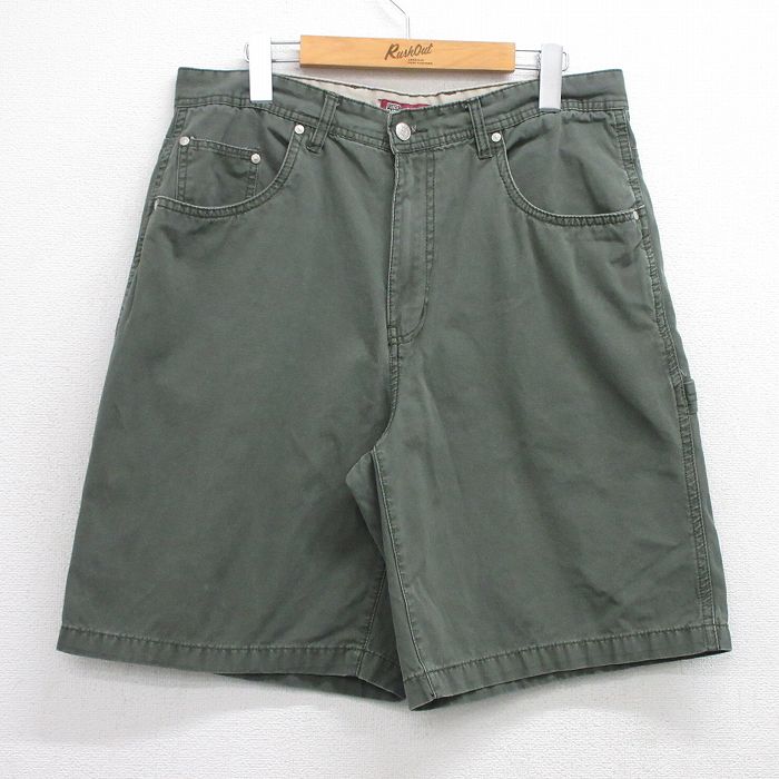 W34★古着 FADED GLORY ショート ペインター パンツ ショーツ メンズ 00年代 00s ダック地 コットン 濃緑 グリーン 25jul30 中古 ボトムス 短パン ショーパン
