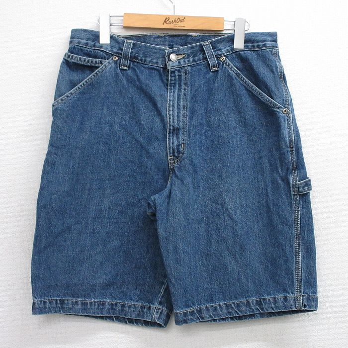 【50%OFF】W34★古着 ショート ペインター パンツ ショーツ メンズ コットン 紺 ネイビー デニム 25jul30 中古 ボトムス 短パン ショーパン