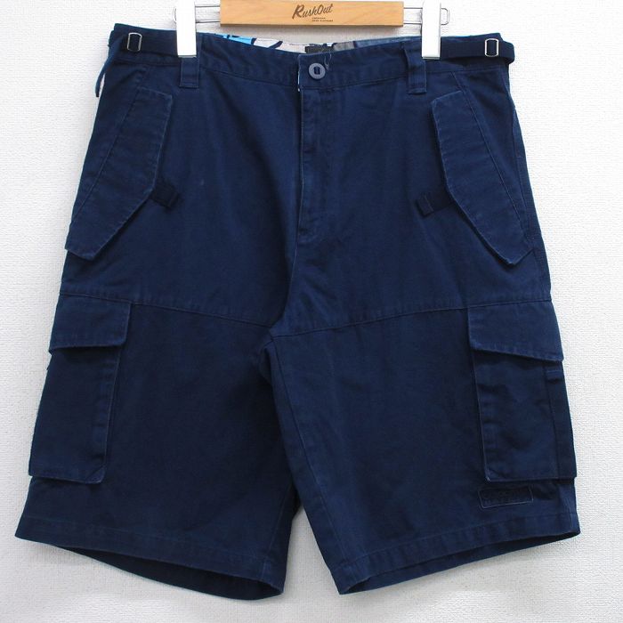 W34★古着 アディダス adidas ショート カーゴ パンツ ショーツ メンズ コットン 紺 ネイビー 25jul30 中古 ボトムス 短パン ショーパン
