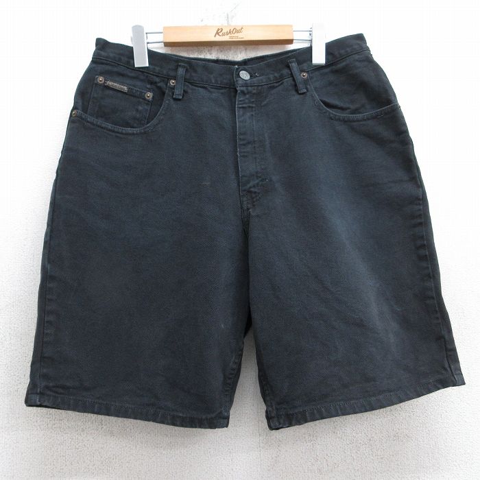 W34★古着 カルバンクライン Calvin Klein ショート パンツ ショーツ メンズ コットン 黒 ブラック デニム 25jul31 中古 ボトムス 短パン ショーパン ハーフ