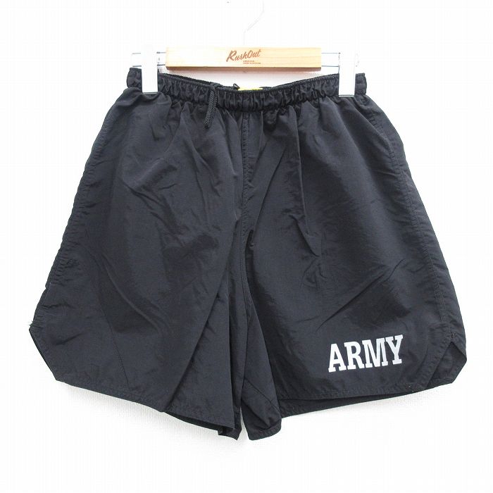 【20%OFF】W28★古着 ショート トレーニング パンツ ショーツ メンズ 00年代 00s ミリタリー アーミー ARMY リフレクター USA製 黒 ブラック 25aug02 中古 ボトムス 短パン ショーパン