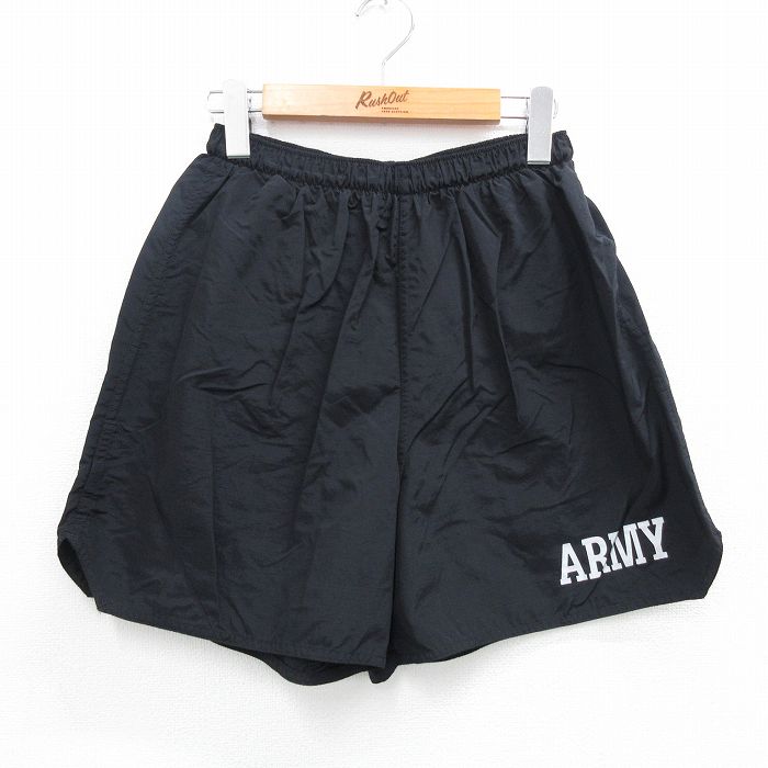 【50%OFF】W28★古着 ショート トレーニング パンツ ショーツ メンズ ミリタリー アーミー ARMY リフレクター 黒 ブラック 25aug02 中古 ボトムス 短パン ショーパン
