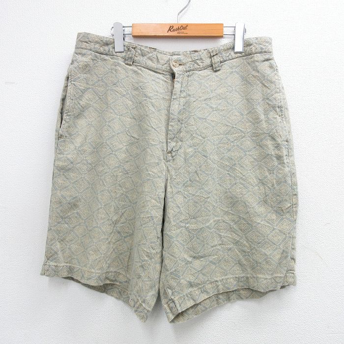 W35★古着 ギャップ GAP ショート パンツ ショーツ メンズ 00年代 00s 総柄 リネン ベージュ他 カーキ 【spe】 25aug02 中古 ボトムス 短パン ショーパン ハーフ