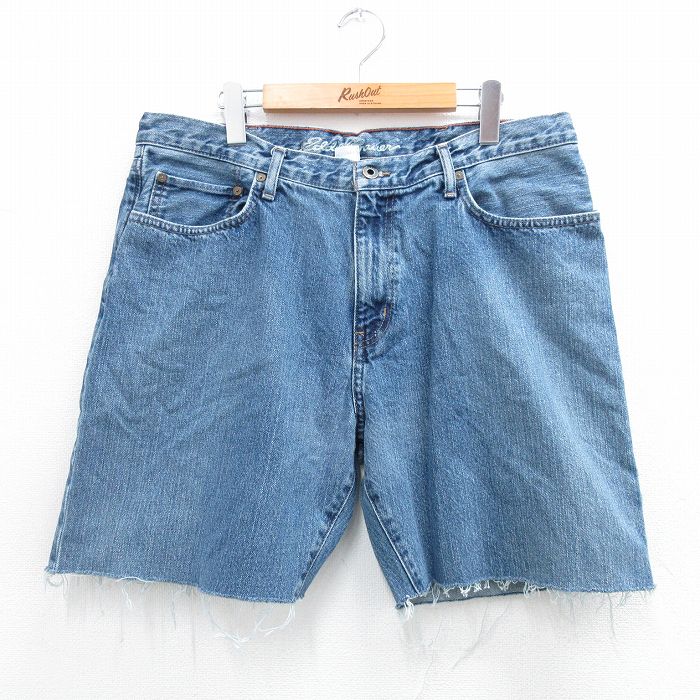 W36★古着 エディーバウアー ショート パンツ ショーツ メンズ コットン 紺 ネイビー デニム 25aug02 中古 ボトムス 短パン ショーパン ハーフ