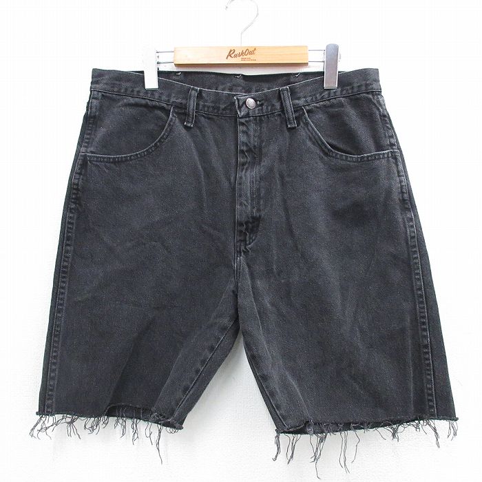 【20%OFF】W34★古着 ラスラー ショート パンツ ショーツ メンズ コットン 黒 ブラック デニム 25aug02 中古 ボトムス 短パン ショーパン ハーフ