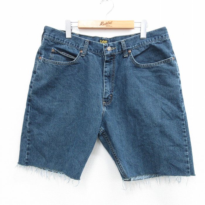 W37★古着 リー Lee ショート パンツ ショーツ メンズ 濃紺 ネイビー デニム 25aug02 中古 ボトムス 短パン ショーパン ハーフ