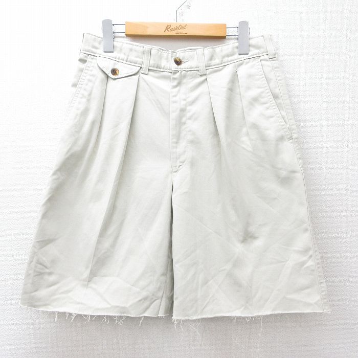 W31★古着 ショート パンツ ショーツ メンズ コットン 薄ベージュ カーキ 25aug04 中古 ボトムス 短パン ショーパン ハーフ