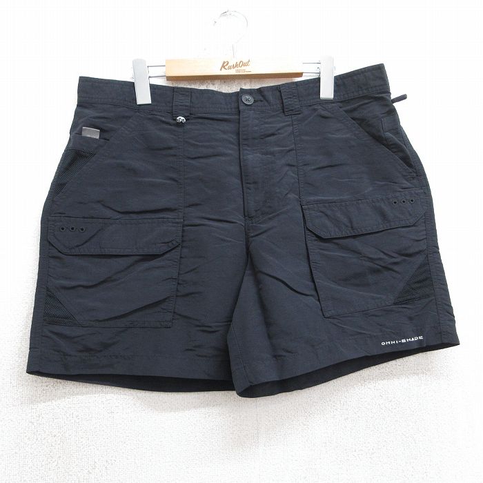 W36★古着 コロンビア COLUMBIA ショート ナイロン ブッシュ パンツ ショーツ メンズ ワンポイントロゴ オムニシェイド 黒 ブラック 25aug05 中古 ボトムス 短パン ショーパン