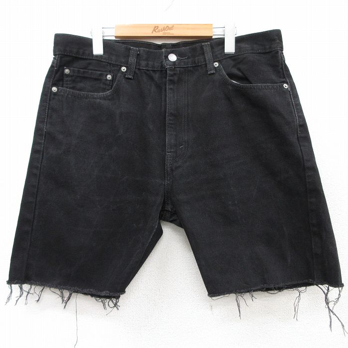 W36★古着 リーバイス Levis 505 ショート パンツ ショーツ メンズ ヒゲ コットン 黒 ブラック デニム 25aug05 中古 ボトムス 短パン ショーパン ハーフ