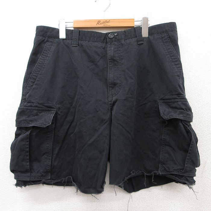 W36★古着 ショート カーゴ パンツ ショーツ メンズ コットン 黒 ブラック 25aug05 中古 ボトムス 短パン ショーパン