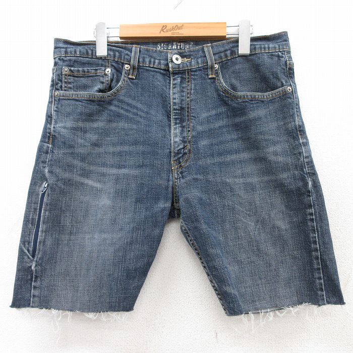 【50%OFF】W36★古着 リーバイス Levis シグネチャー ショート パンツ ショーツ メンズ ヒゲ 濃紺 ネイビー デニム 25aug05 中古 ボトムス 短パン ショーパン ハーフ
