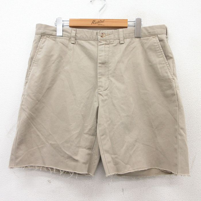 W36★古着 ラルフローレン Ralph Lauren ブランド ショート パンツ ショーツ メンズ 90年代 90s ワンポイントロゴ PRESTON コットン ベージュ カーキ 25aug05 中古 ボトムス 短パン ショーパン ハーフ