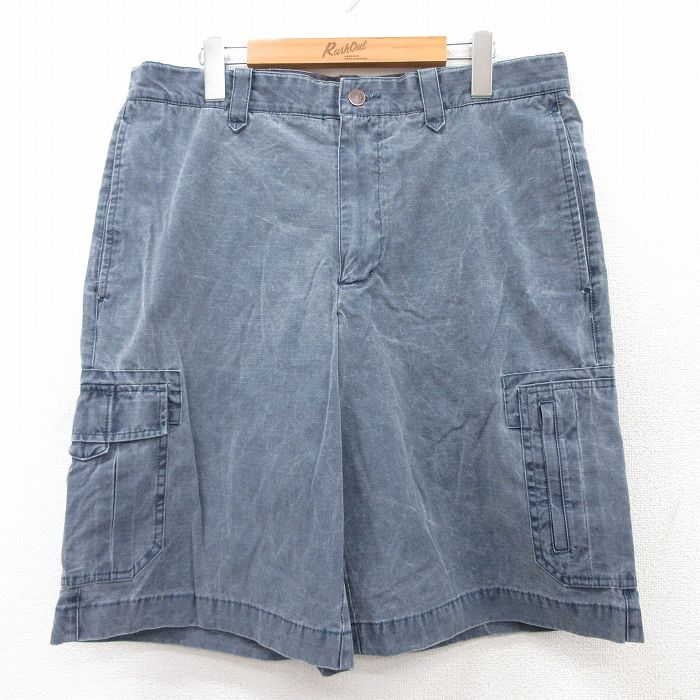 【50%OFF】W35★古着 エディーバウアー ショート カーゴ パンツ ショーツ メンズ リップストップ コットン 薄紺系 ネイビー 25aug05 中古 ボトムス 短パン ショーパン