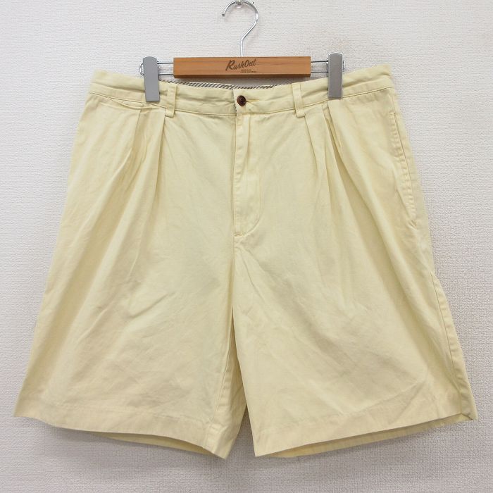 W34★古着 オービス ORVIS ショート パンツ ショーツ メンズ 00年代 00s コットン 薄黄 イエロー 25aug05 中古 ボトムス 短パン ショーパン ハーフ