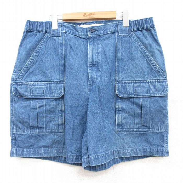 【50%OFF】W39★古着 ショート ブッシュ パンツ ショーツ メンズ コットン 紺 ネイビー デニム 25aug05 中古 ボトムス 短パン ショーパン