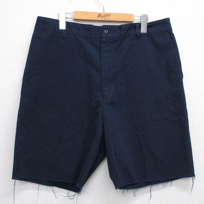W36★古着 ショート ワーク パンツ ショーツ メンズ 紺 ネイビー 25aug06 中古 ボトムス 短パン ショーパン