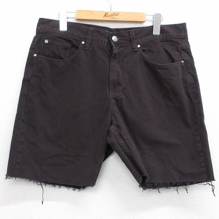 W34★古着 ペリーエリス ショート パンツ ショーツ メンズ コットン 濃茶 ブラウン デニム 25aug06 中古 ボトムス 短パン ショーパン ハーフ